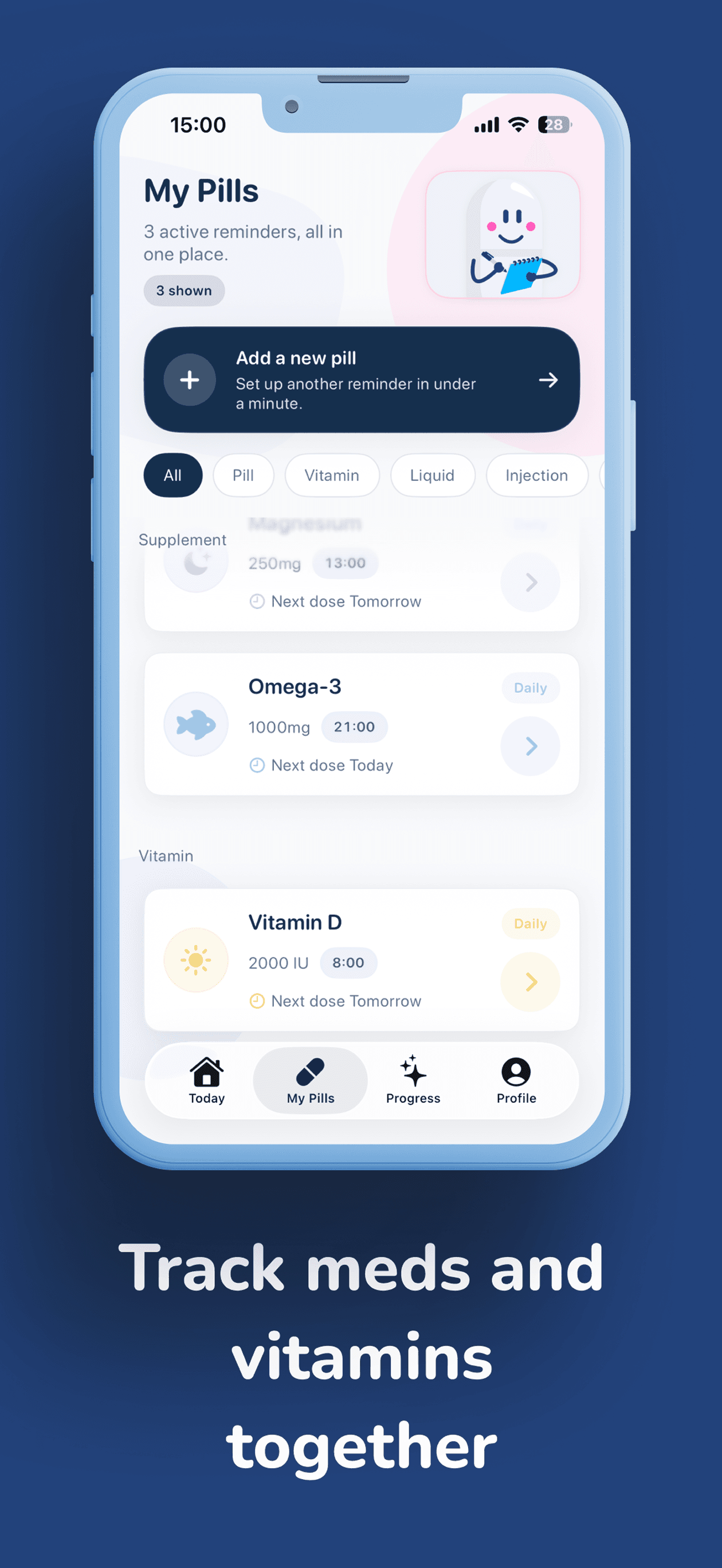 Pillko adherence history and insights screen